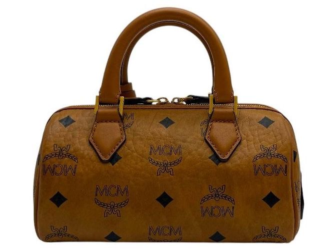 MCM Bolsa Boston Mini Ella Visetos Cognac Marrom - vista 4