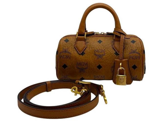 MCM Bolsa Boston Mini Ella Visetos Cognac Marrom - vista 5