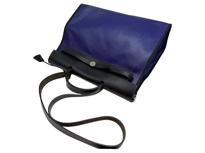 Hermès Bolsa Erbag Celie Berlin em tecido revestido azul ecru preto - vista 6
