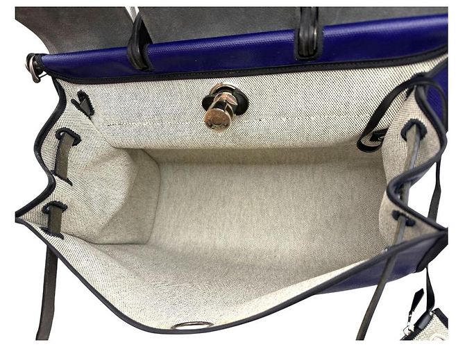 Hermès Bolsa Erbag Celie Berlin em tecido revestido azul ecru preto - vista 7
