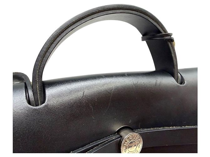 Hermès Bolsa Erbag Celie Berlin em tecido revestido azul ecru preto - vista 8