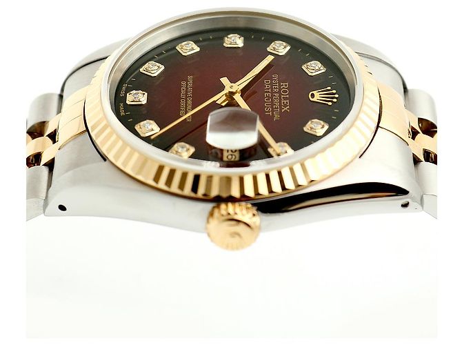 Rolex Relógio masculino Datejust combinação bordô com diamantes após ajuste certificado de nascimento Multicor - vista 12