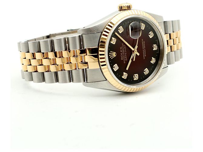 Rolex Relógio masculino Datejust combinação bordô com diamantes após ajuste certificado de nascimento Multicor - vista 19