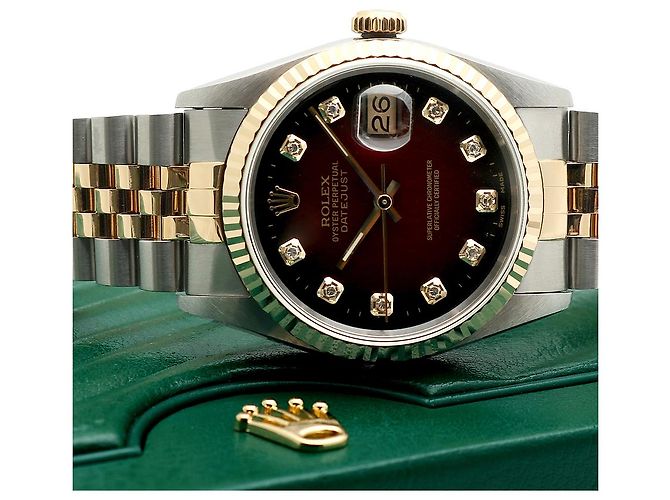 Rolex Relógio masculino Datejust combinação bordô com diamantes após ajuste certificado de nascimento Multicor - vista 24