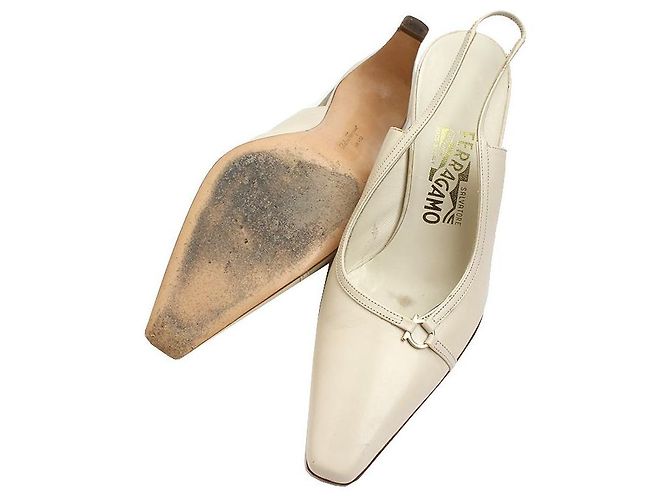 Salvatore Ferragamo Ivory Gancini Slingback Schuhe Weiß - Ansicht 3