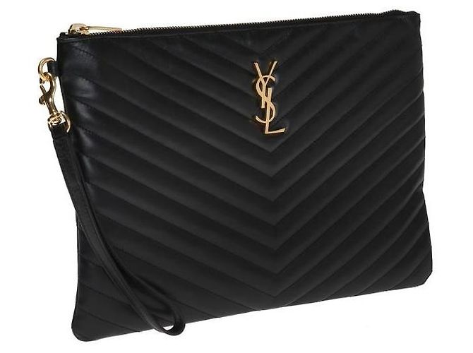 Saint Laurent Clutch trapuntato con monogramma Nero - vista 12