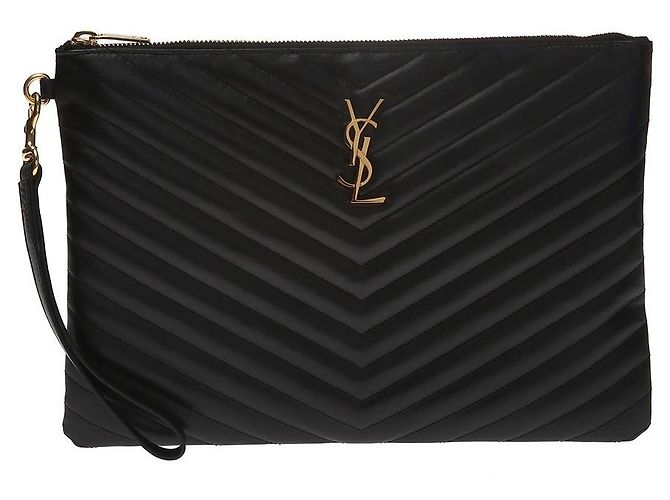 Saint Laurent Clutch trapuntato con monogramma Nero - vista 2