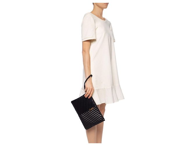 Saint Laurent Clutch trapuntato con monogramma Nero - vista 3
