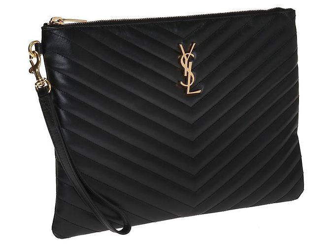 Saint Laurent Clutch trapuntato con monogramma Nero - vista 5