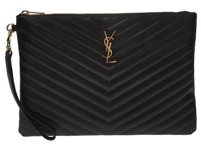 Saint Laurent Clutch trapuntato con monogramma Nero - vista 9