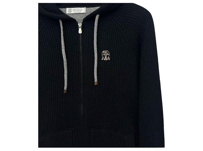 Brunello Cucinelli Cashmere Strickjacke mit Kapuze und Reißverschluss Schwarz - Ansicht 3