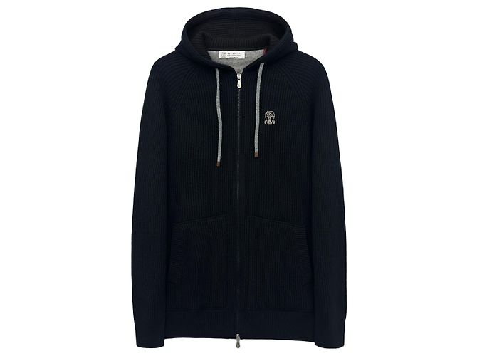 Brunello Cucinelli Cashmere Strickjacke mit Kapuze und Reißverschluss Schwarz - Ansicht 6