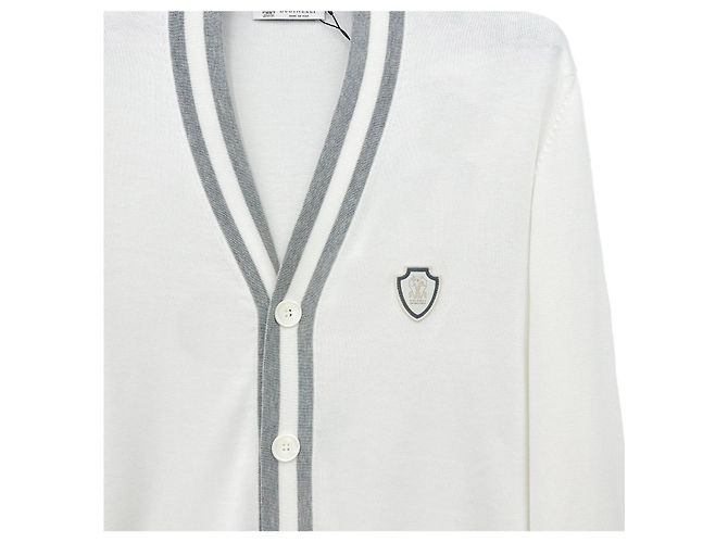 Brunello Cucinelli Cardigan in cotone con logo - vista 3