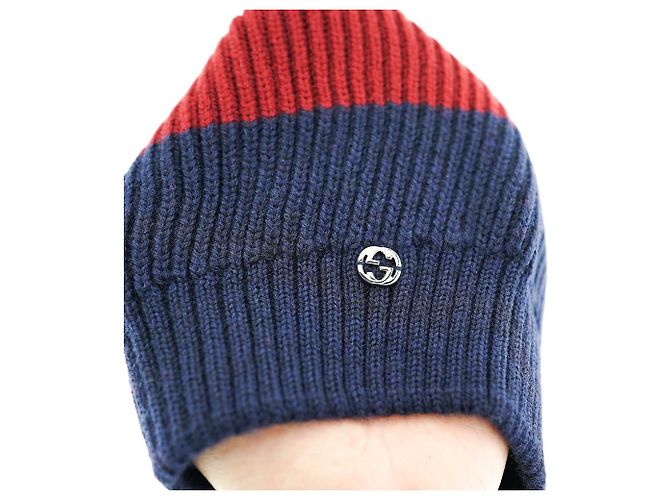 Gucci Beanie Hat Navy Red Wool Blu - vista 2