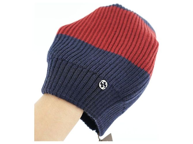 Gucci Beanie Hat Navy Red Wool Blu - vista 3