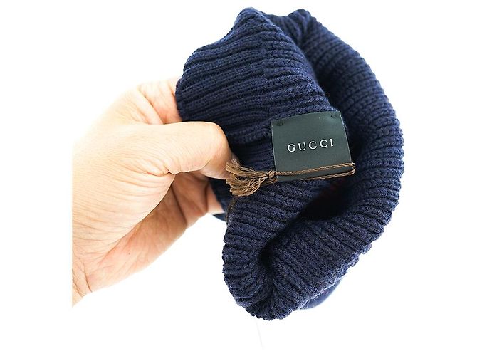 Gucci Beanie Hat Navy Red Wool Blu - vista 6