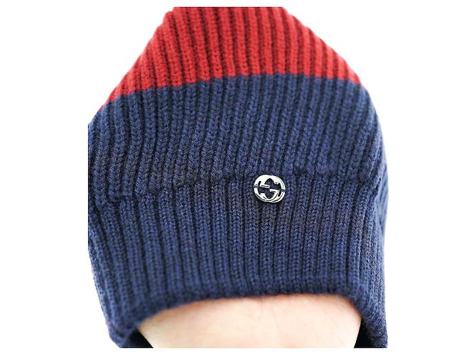 Gucci Beanie Hat Navy Red Wool Blu - vista 7