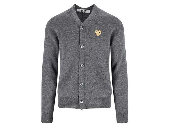 Comme Des Garcons Wollcardigan mit goldenem Herz-Patch AX Braun - Ansicht 4