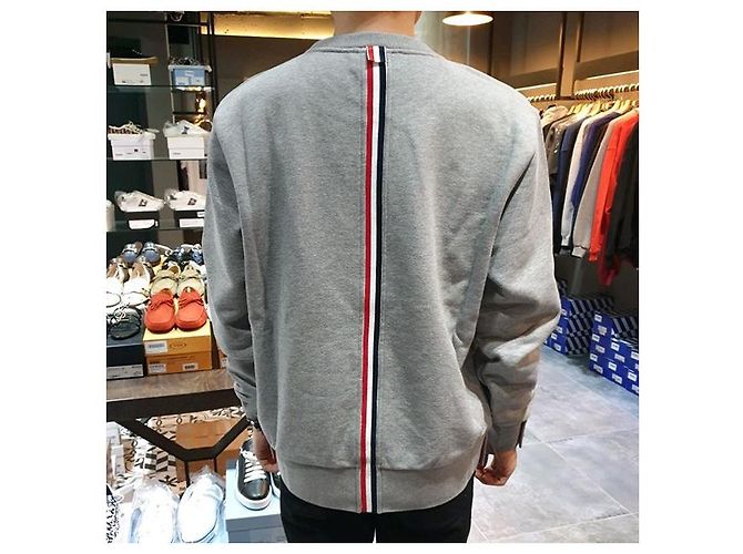 Thom Browne Loopback Centerbag Sweatshirt mit drei Streifen Hellgrau Braun - Ansicht 3