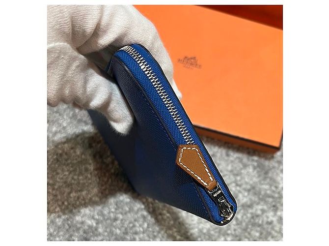 Hermès Portafoglio lungo con zip in seta Epsom Francia Marrone - vista 16