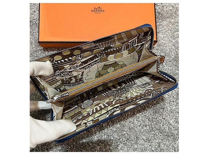 Hermès Portafoglio lungo con zip in seta Epsom Francia Marrone - vista 4