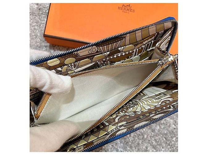 Hermès Portafoglio lungo con zip in seta Epsom Francia Marrone - vista 5