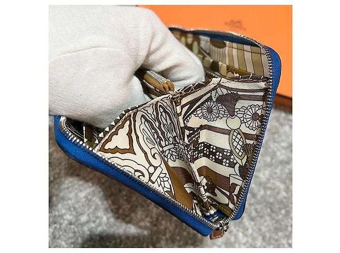 Hermès Portafoglio lungo con zip in seta Epsom Francia Marrone - vista 8