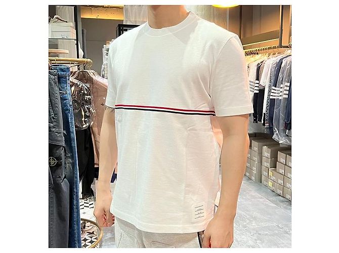 Thom Browne Three-Stripe Short Sleeve T-Shirt White - view 9