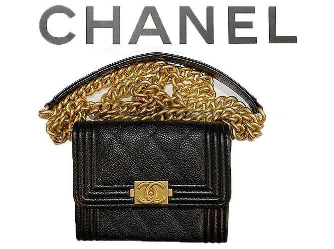 Chanel Cartera con solapa de cadena dorada Caviar Boy Negro - vista 9