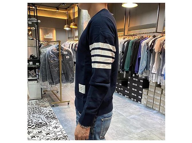 Thom Browne Klassische Sweatshirt Navy Diagonal Armband Tasche Blau - Ansicht 10