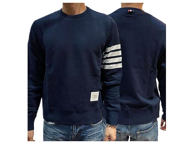 Thom Browne Klassische Sweatshirt Navy Diagonal Armband Tasche Blau - Ansicht 19