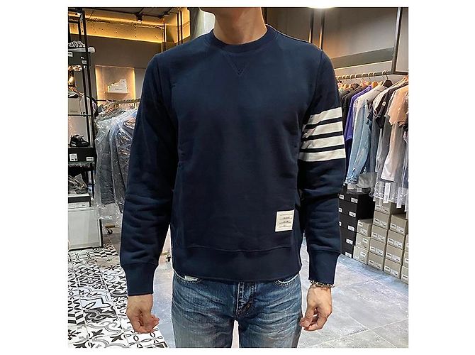 Thom Browne Klassische Sweatshirt Navy Diagonal Armband Tasche Blau - Ansicht 20