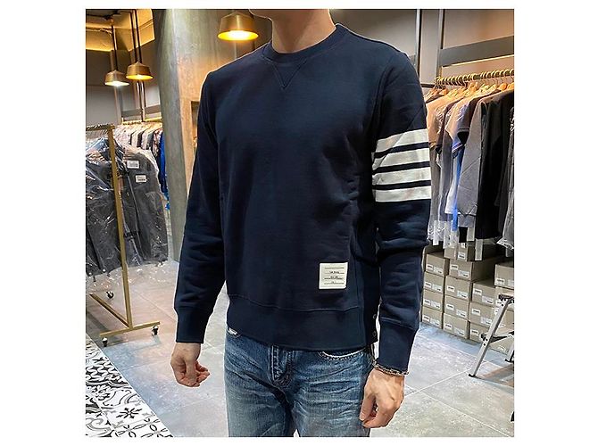 Thom Browne Klassische Sweatshirt Navy Diagonal Armband Tasche Blau - Ansicht 21