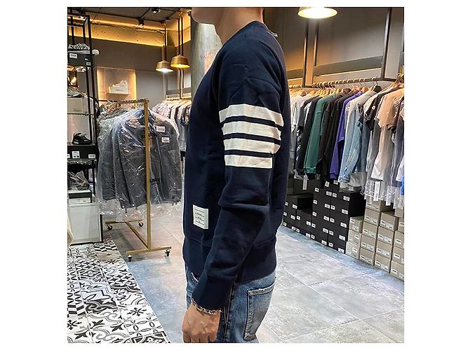 Thom Browne Klassische Sweatshirt Navy Diagonal Armband Tasche Blau - Ansicht 22