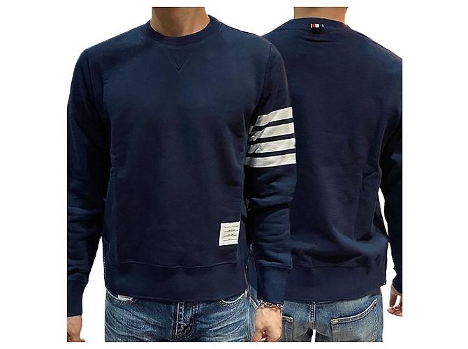 Thom Browne Klassische Sweatshirt Navy Diagonal Armband Tasche Blau - Ansicht 7