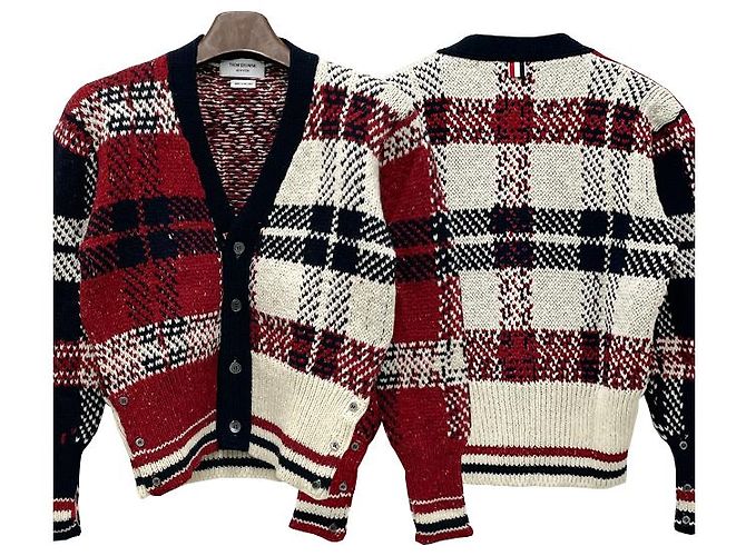 Thom Browne Donagole Karo-Streifen Cardigan Rot - Ansicht 13