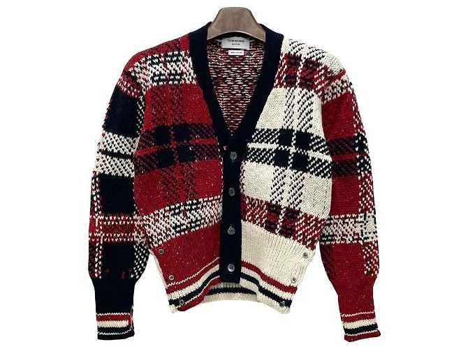 Thom Browne Donagole Karo-Streifen Cardigan Rot - Ansicht 14