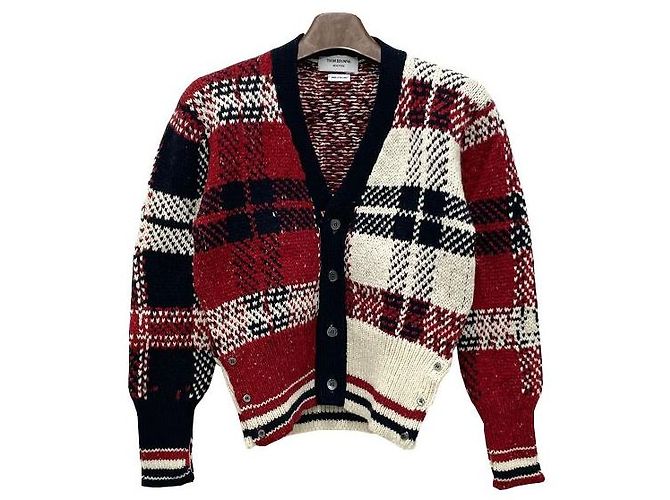 Thom Browne Donagole Karo-Streifen Cardigan Rot - Ansicht 2