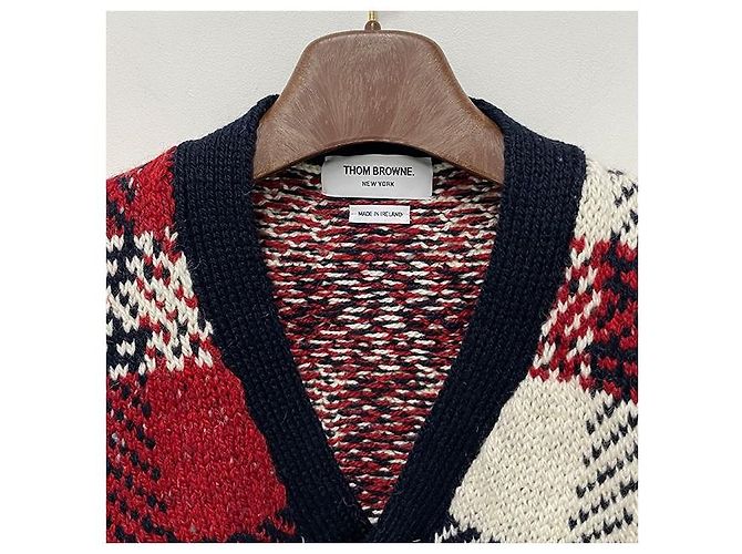 Thom Browne Donagole Karo-Streifen Cardigan Rot - Ansicht 4