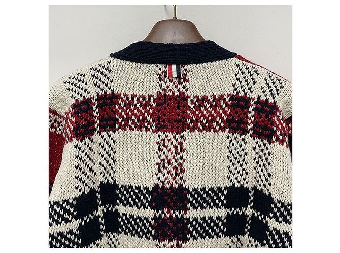 Thom Browne Donagole Karo-Streifen Cardigan Rot - Ansicht 8