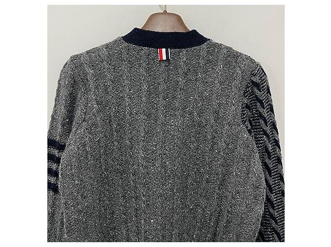 Thom Browne Donegal Kabel-Cardigan Funmix mit diagonalen Streben Braun - Ansicht 8