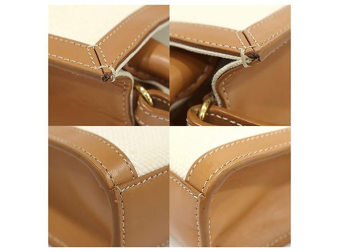 Céline Cabas Mini Vertical em Couro de Bezerro Tan em Lona de Algodão Natural Marrom - vista 6