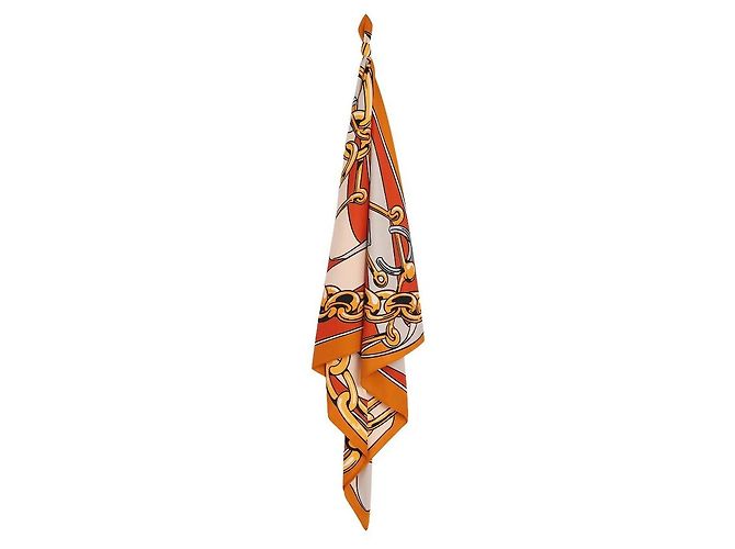 Céline Foulard quadrato in twill di seta arancione e oro - vista 2