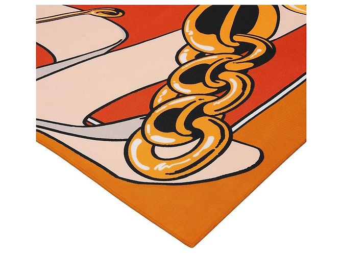Céline Foulard quadrato in twill di seta arancione e oro - vista 3