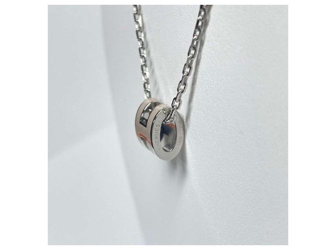 Hermès Mini Popashu Halskette Braun Emaille Palladium Silber - Ansicht 11