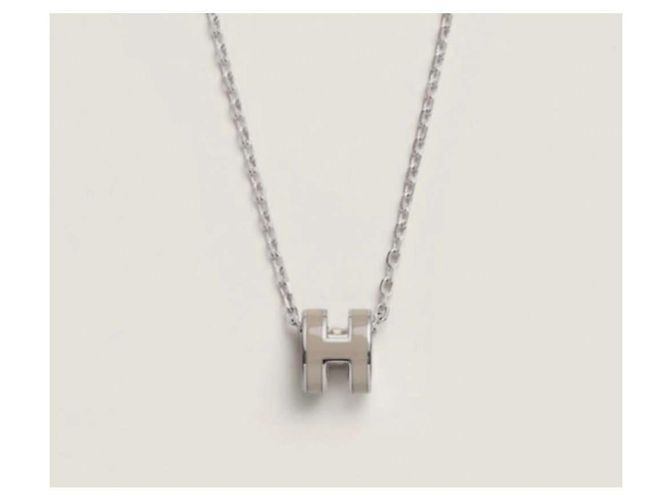 Hermès Mini Popashu Halskette Braun Emaille Palladium Silber - Ansicht 12