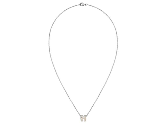 Hermès Mini Popashu Halskette Braun Emaille Palladium Silber - Ansicht 2