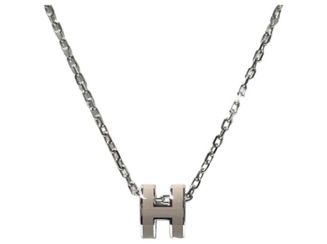 Hermès Mini Popashu Halskette Braun Emaille Palladium Silber - Ansicht 3