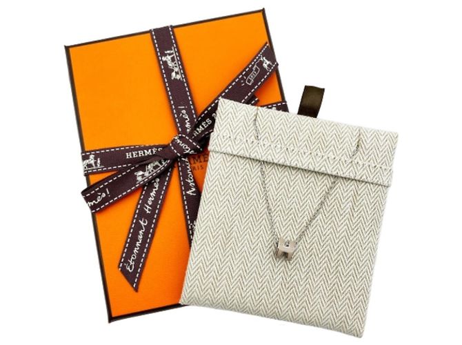 Hermès Mini Popashu Halskette Braun Emaille Palladium Silber - Ansicht 4