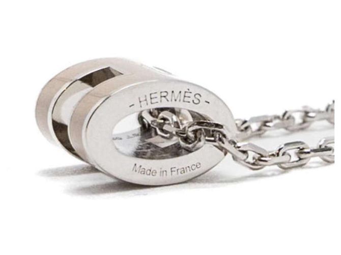 Hermès Mini Popashu Halskette Braun Emaille Palladium Silber - Ansicht 5